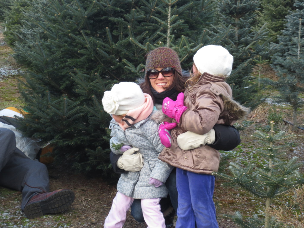 tree picking - b and s with ade watching daddy