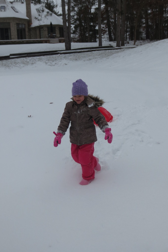 sledding - sophia walking