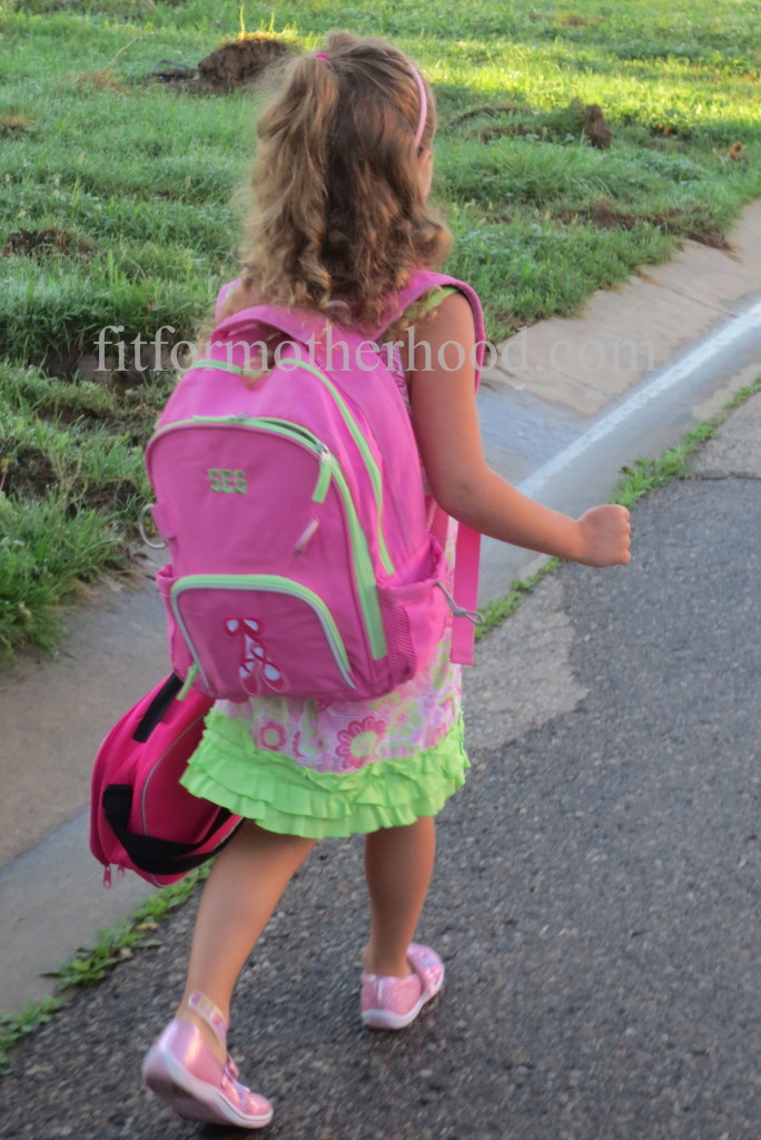 school - sophia walking to bus 2014